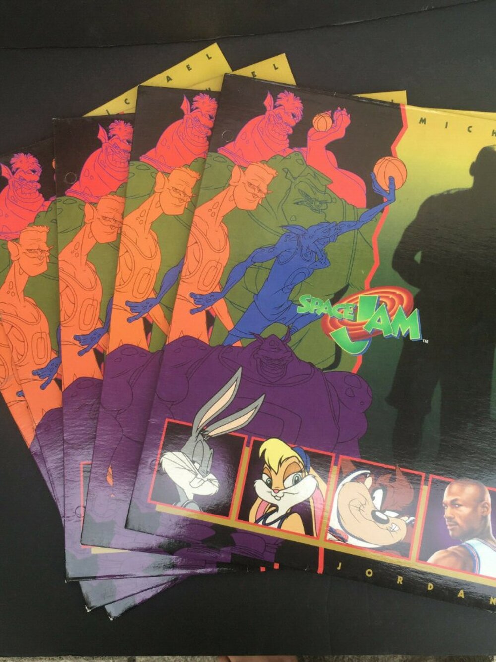 Lot of 5: Vtg Space Jam Paper Folder Michael Jordan Looney Tunes 1996 Monstars